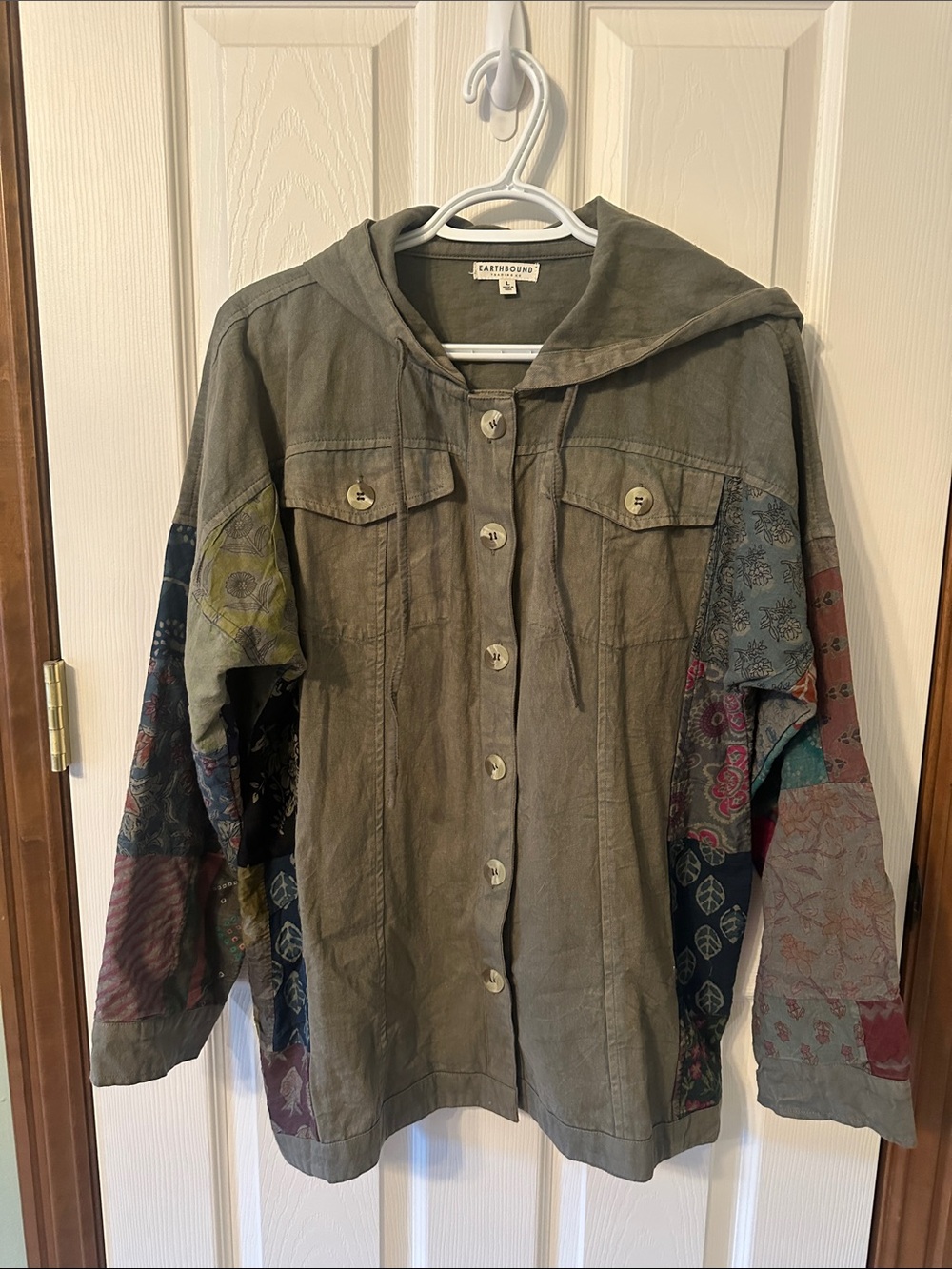 EARTHBOUND Olive Hooded Patchwork Utility Jacket